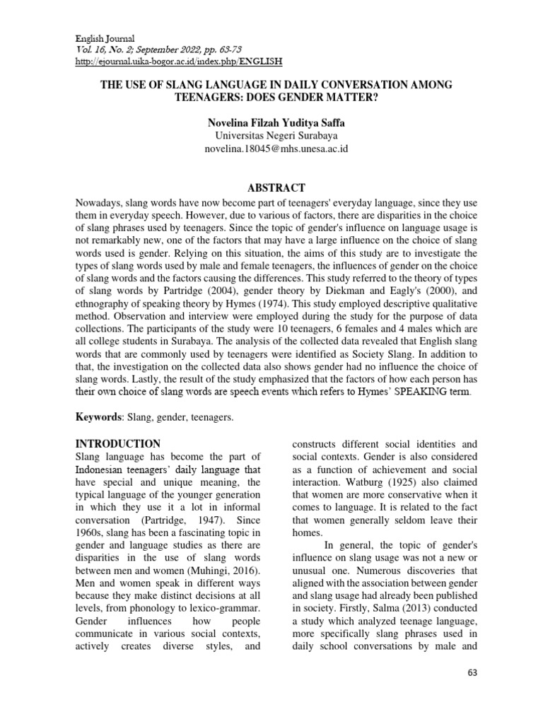 Slang Use Among Teenagers by Gender | PDF | Slang | Gender