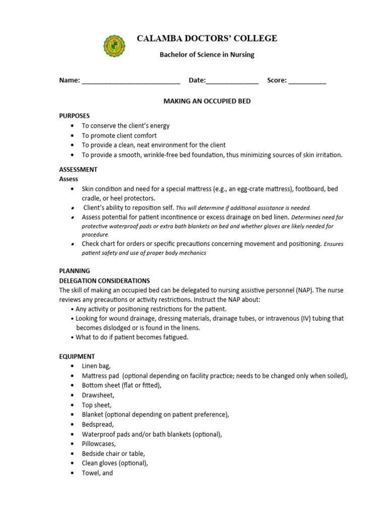 Making an occupied bed pdf bed pillow