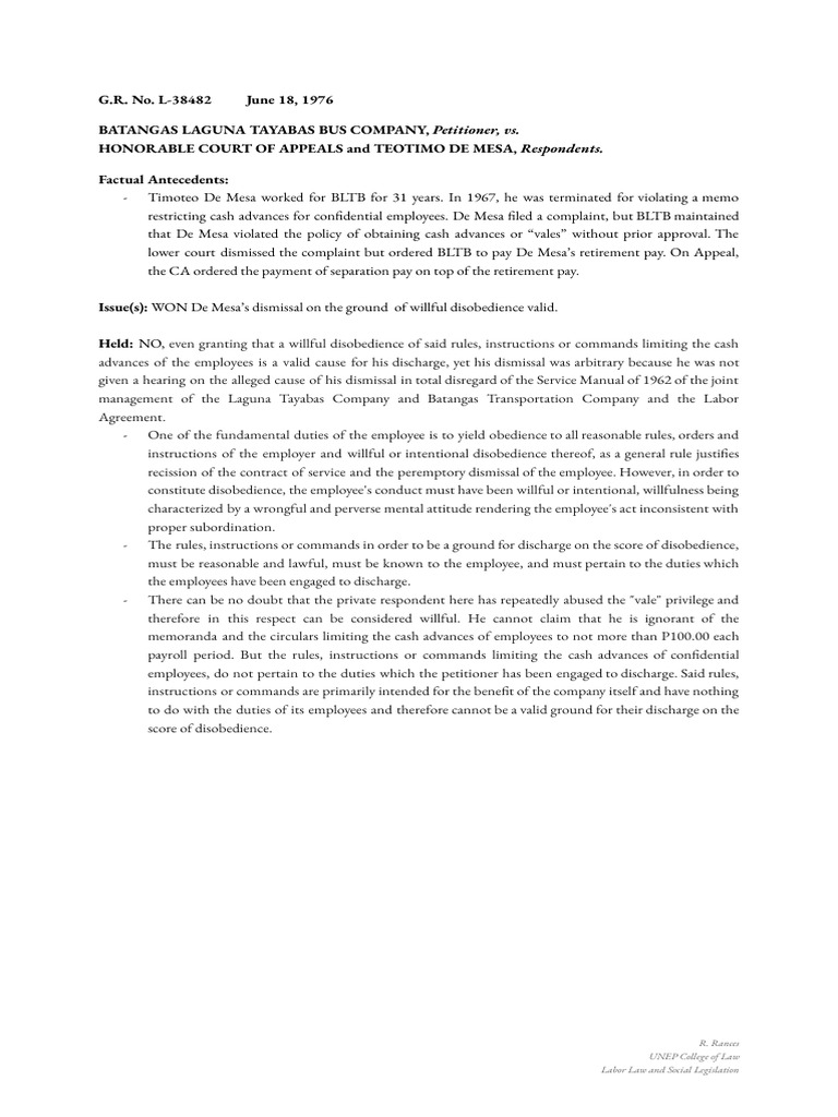 Dismissal Validity in Labor Cases | PDF | Employment | Labour Law