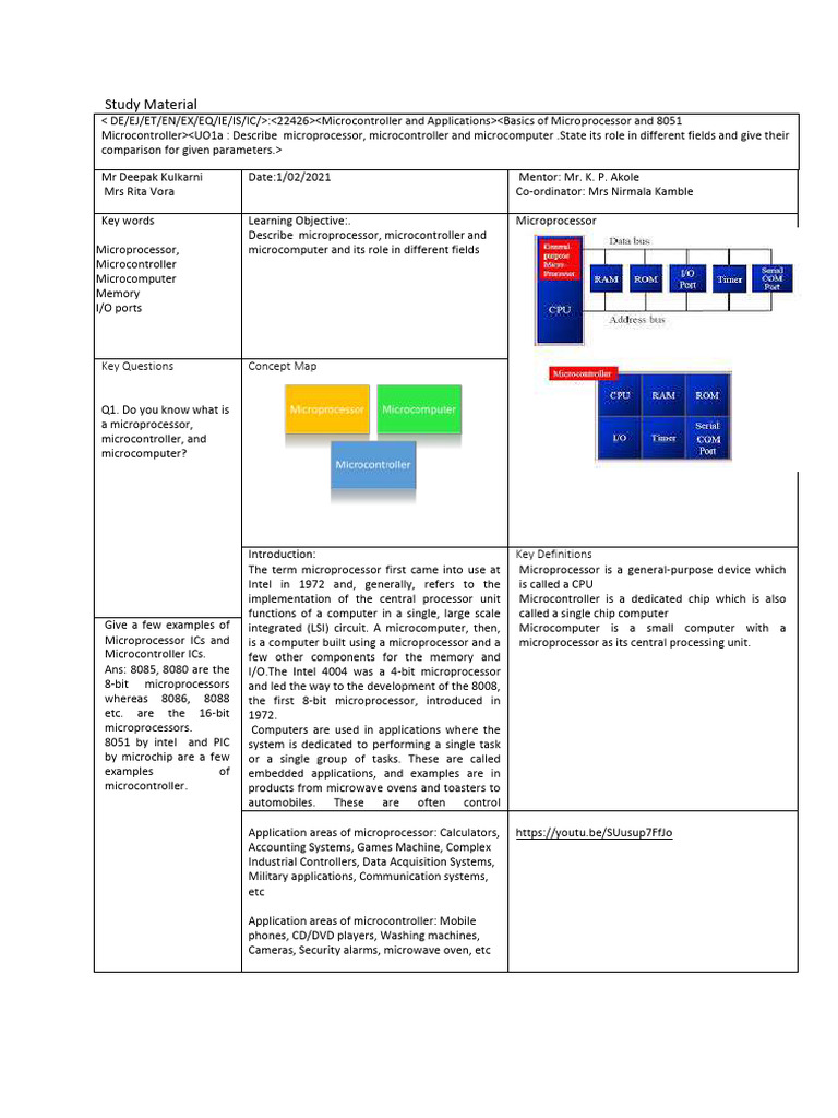 Unit 1 Pdf Microcontroller Central Processing Unit