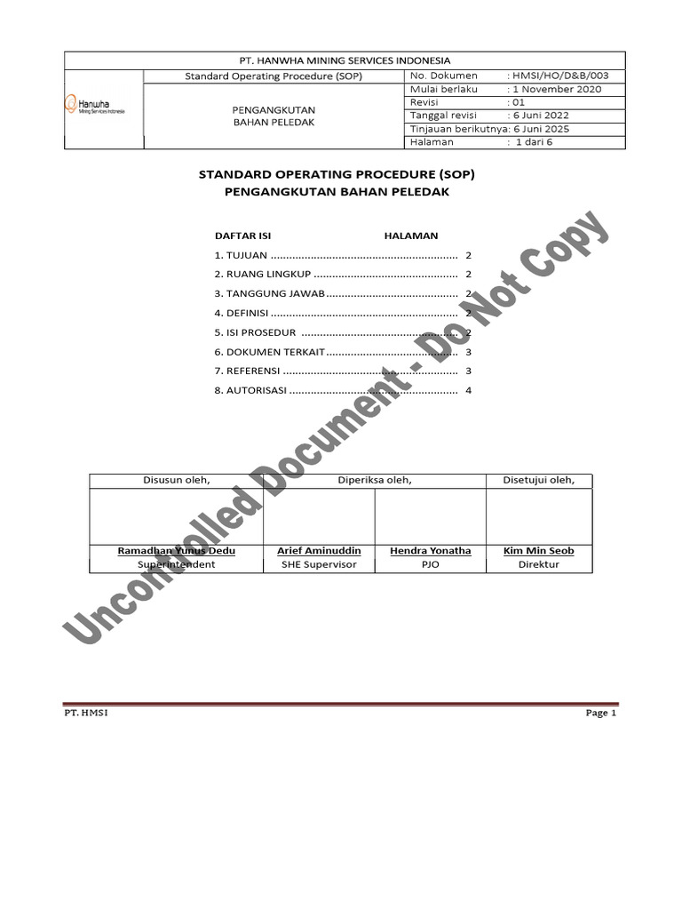SOP Pengangkutan Bahan Peledak HMSI | PDF | Teknologi & Rekayasa