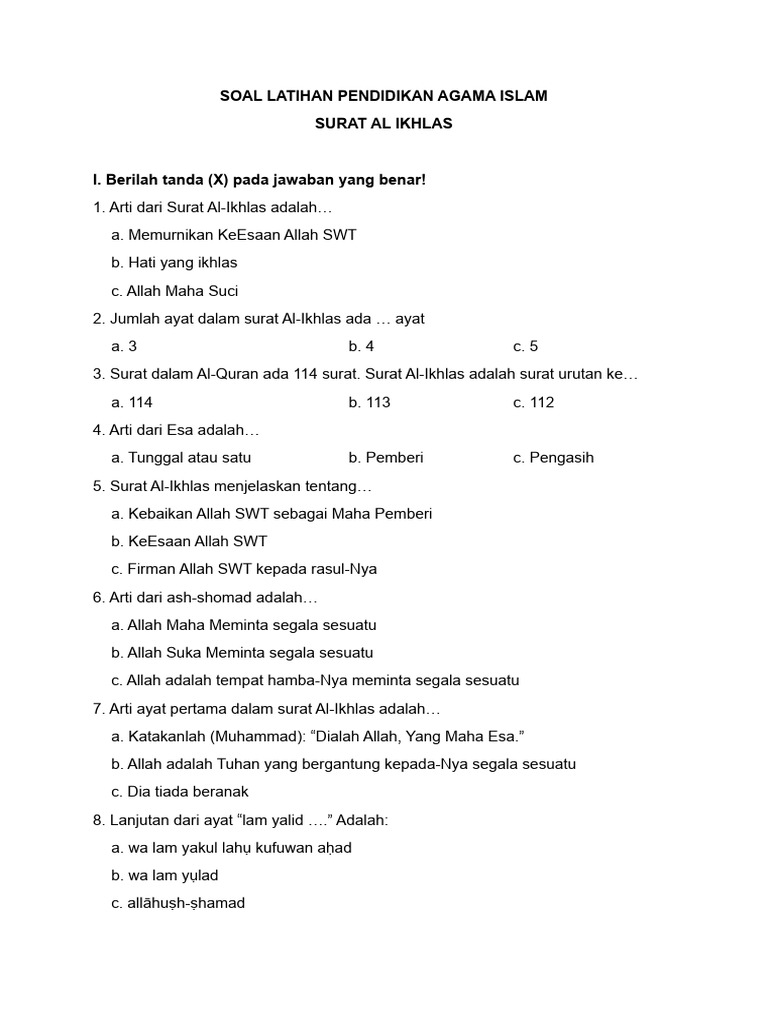 Soal Latihan Pendidikan Agama Islam Al Ikhlas Pdf