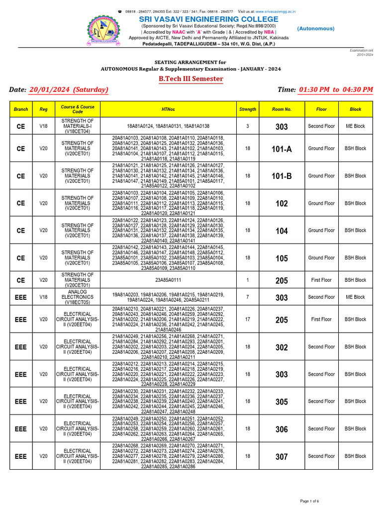 20.01.2024 Seating Plan | PDF | Electronic Engineering | Electrical ...