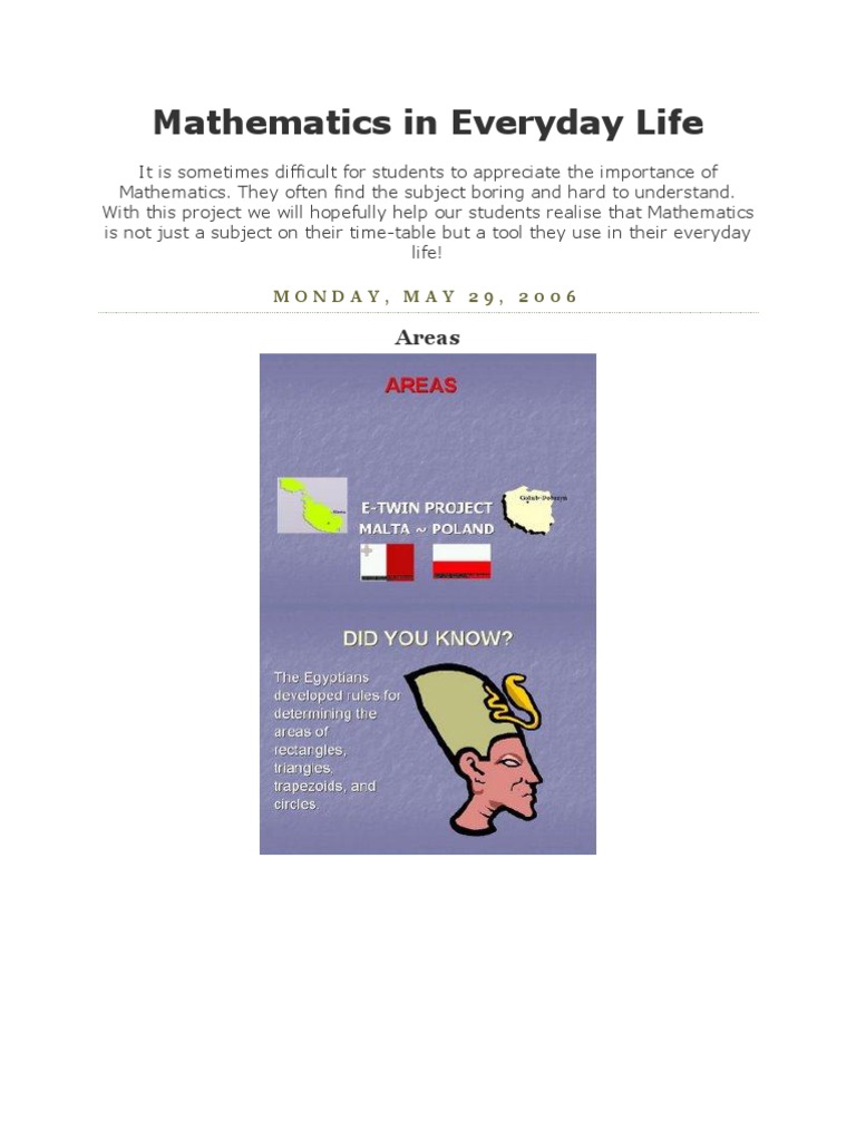MATHEMATICS IN EVERYDAY LIFE PROJECT PDF intelligence overview