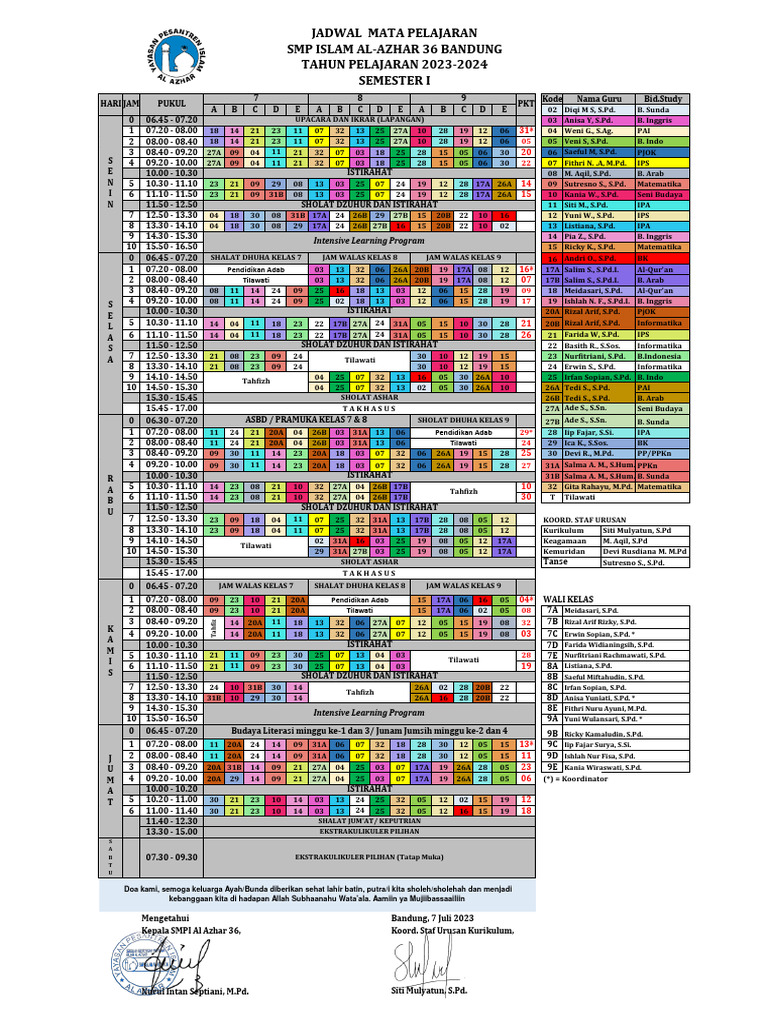 Jadwal Pelajaran 2023-2024 | PDF