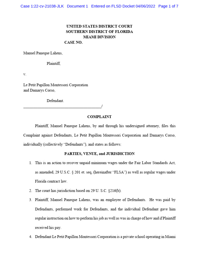 Gov Uscourts FLSD 610914 1 0 | PDF | Employment | Wage