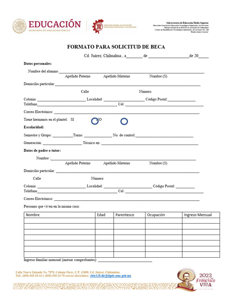 Formato de Solicitud de Beca Escolar | PDF