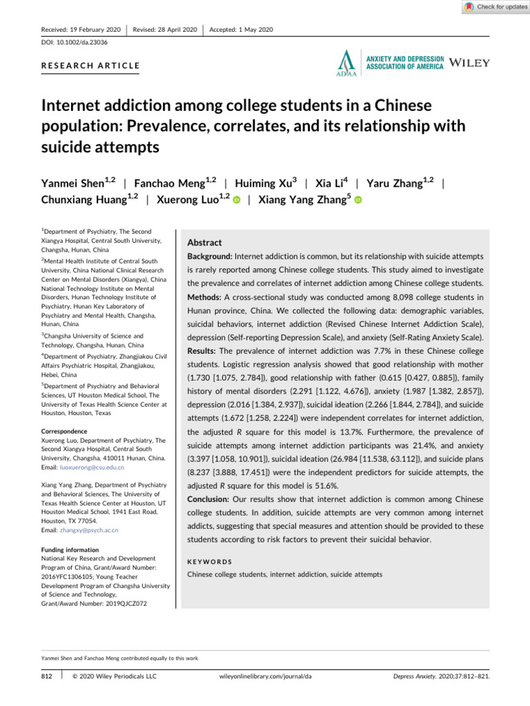 Internet Addiction and Suicide in China | PDF