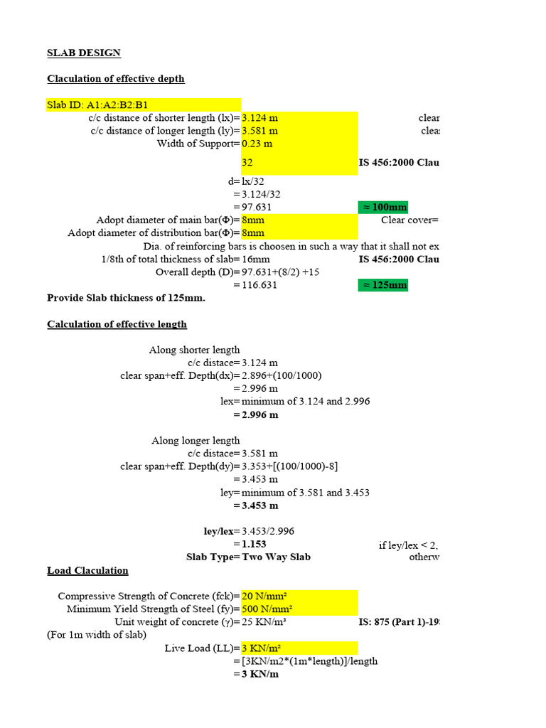 Slab Design Calculations per IS 456 | PDF | Length | Distance