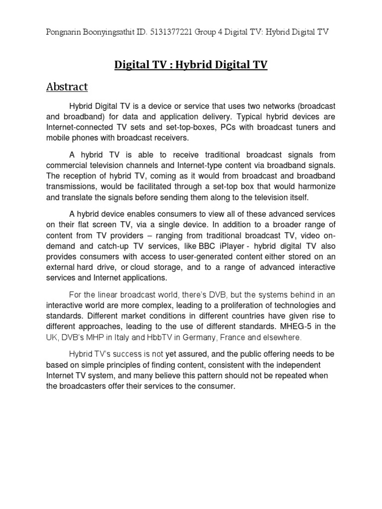 Understanding Hybrid Digital TV Systems | PDF | Television | Film And ...