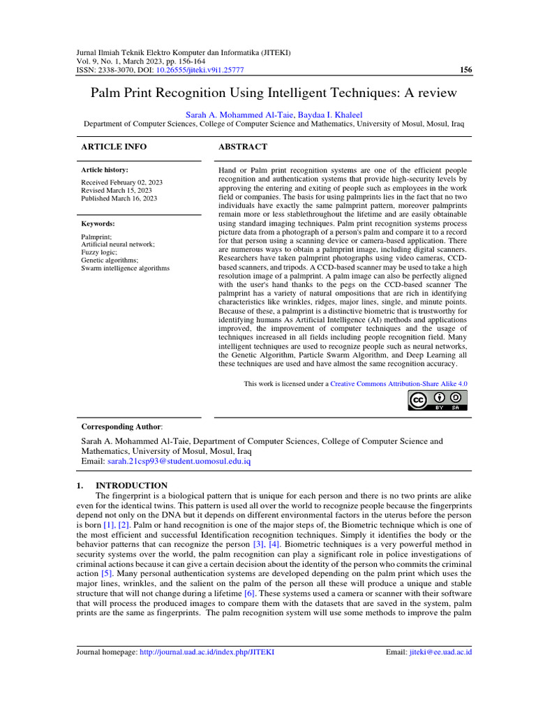 Palmprint Recognition Techniques Review | PDF | Deep Learning | Cybernetics