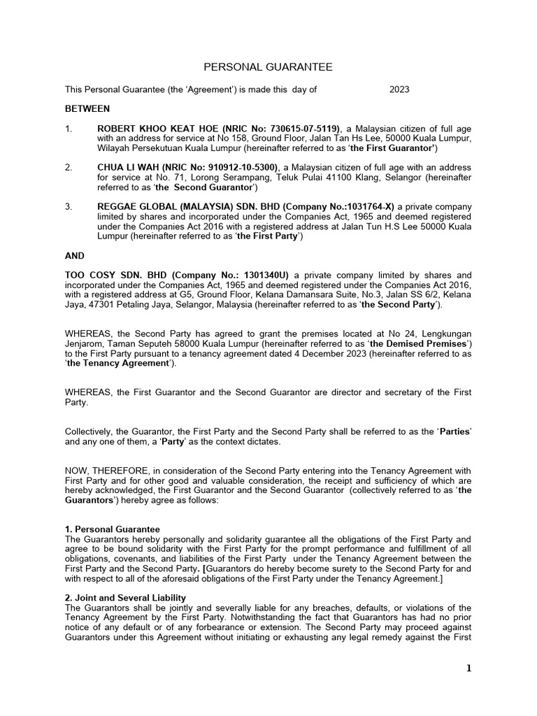 Personal Guarantee Agreement Template | PDF | Guarantee | Surety