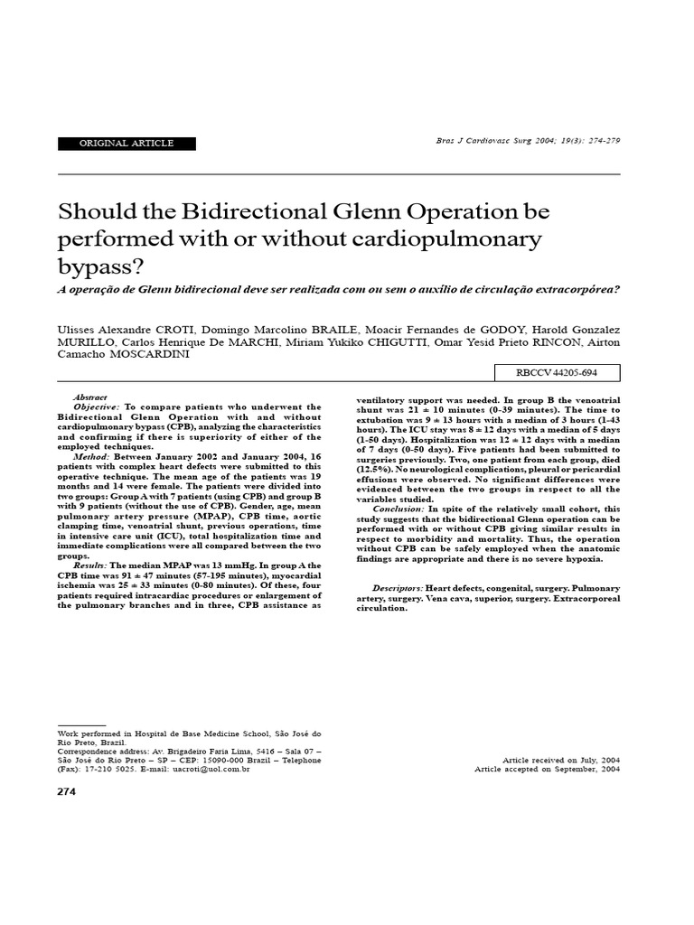 Should The Bidirectional Glenn Operation Be Performed With or Without ...