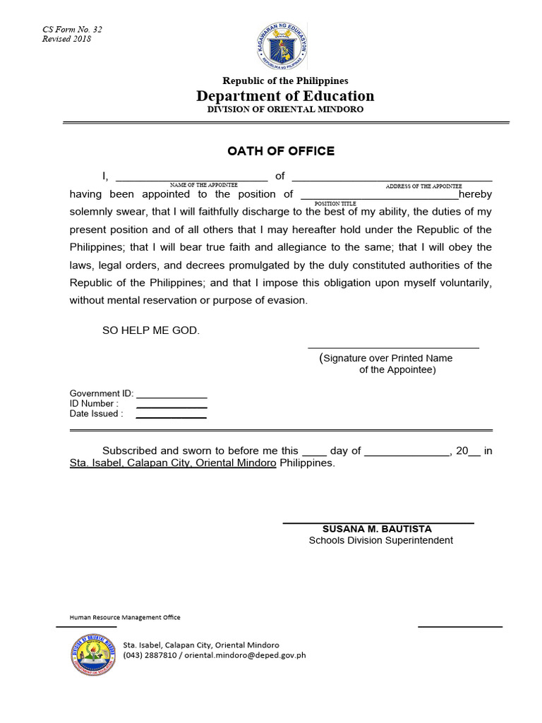 Oath of office revised 2018 pdf