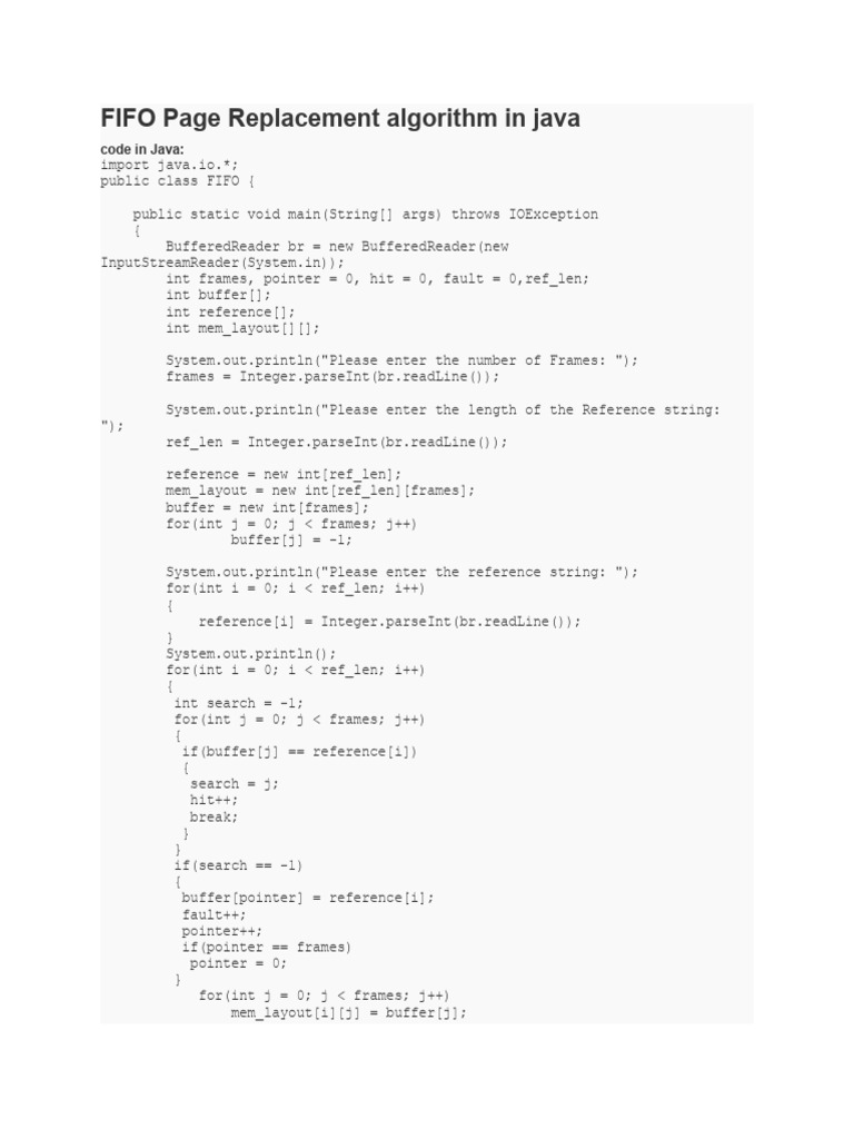 FIFO Page Replacement algorithm in java | PDF | Algorithms | Applied ...