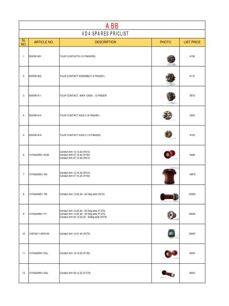 VD4 Breaker Spares | PDF | Manufactured Goods | Electricity