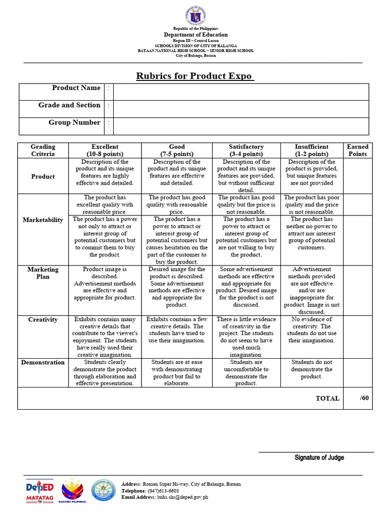 Product Expo Rubric for Evaluation | PDF | Rubric (Academic) | Mass Media