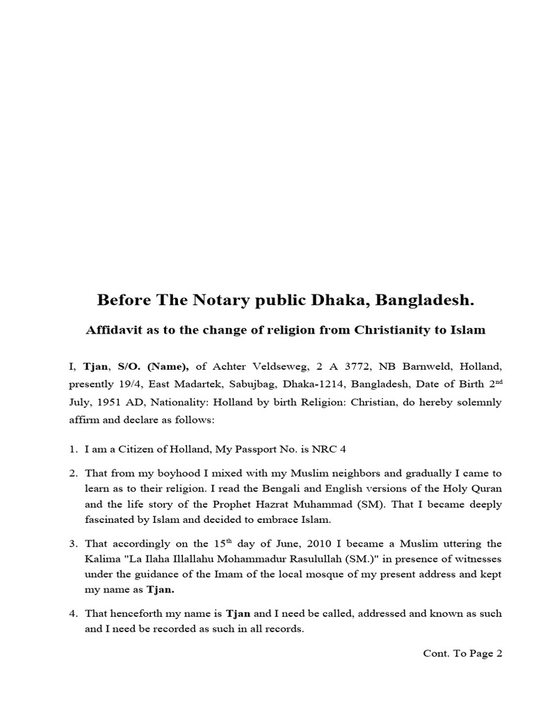 Religious Conversion Affidavit | PDF