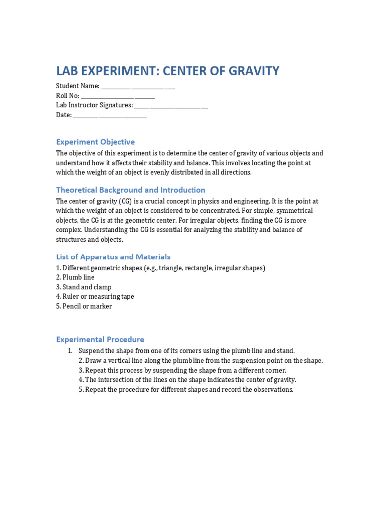 Determine Center of Gravity Experiment | PDF | Center Of Mass | Shape
