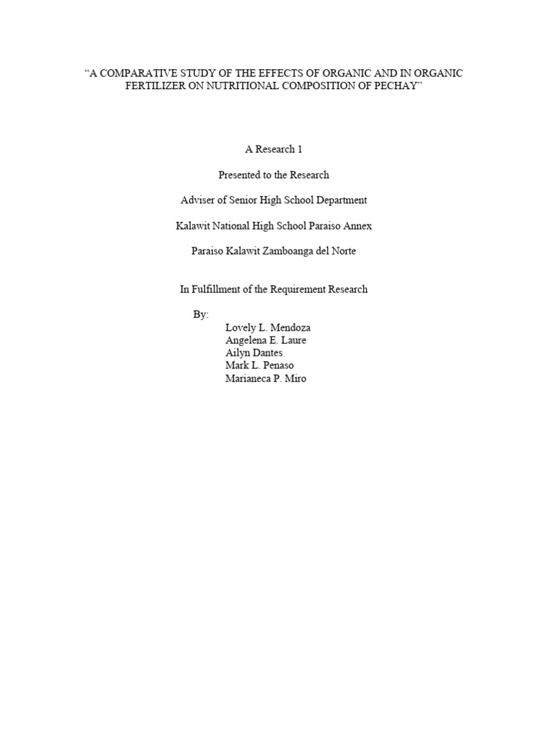 A Comparative Study of The Effects of Organic and in Organic Fertilizer ...