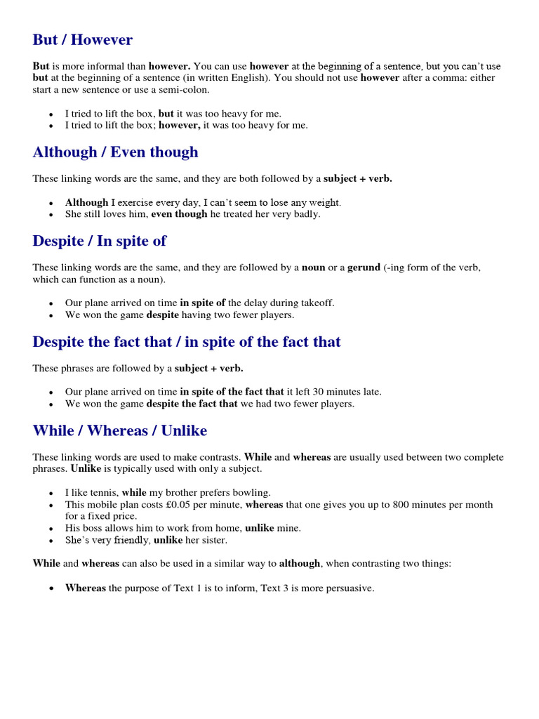 Using Contrasting Conjunctions | PDF | Verb | Sentence (Linguistics)