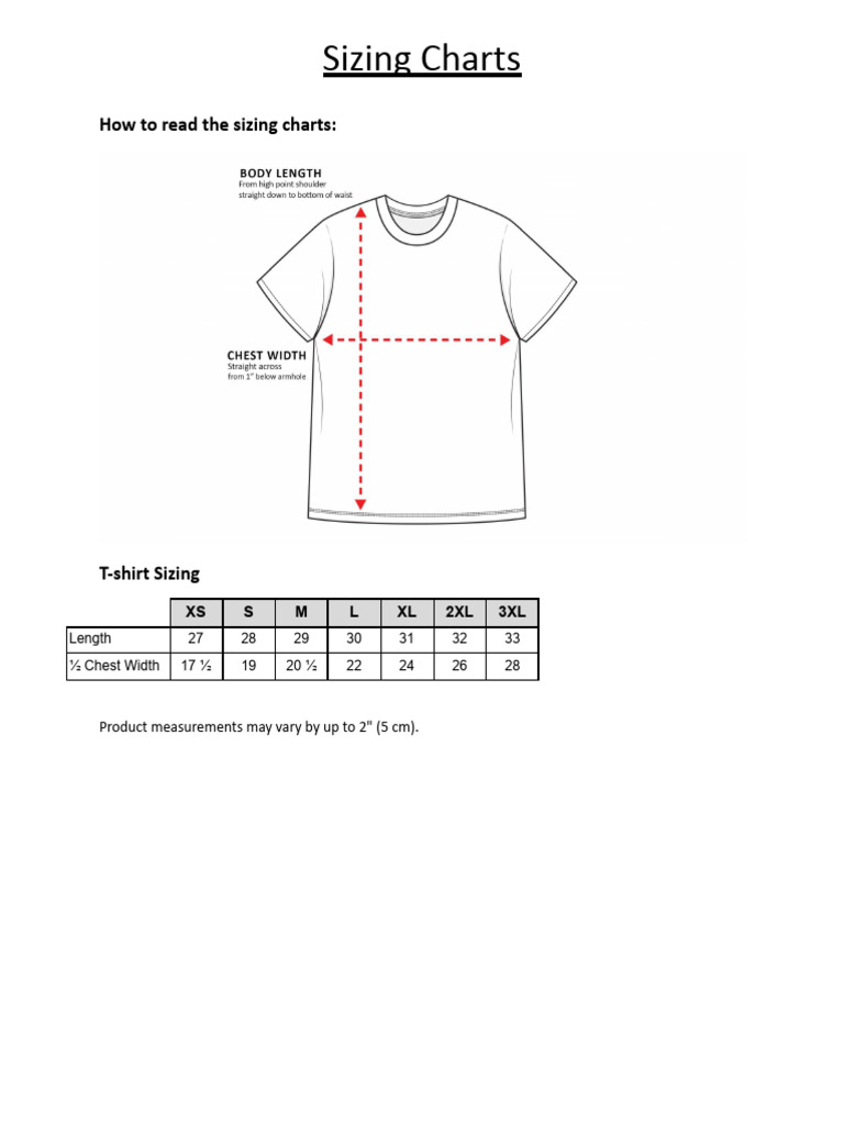 T-Shirt Sizing Charts | PDF