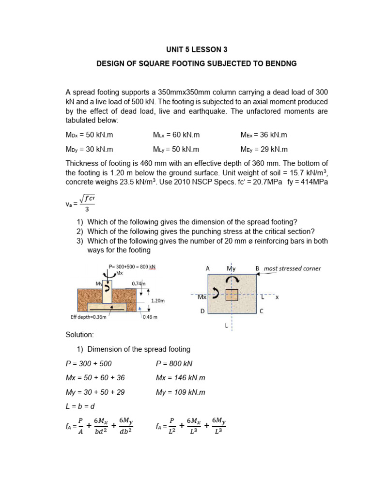 Design of Square Footing Analysis | PDF | Civil Engineering | Classical ...