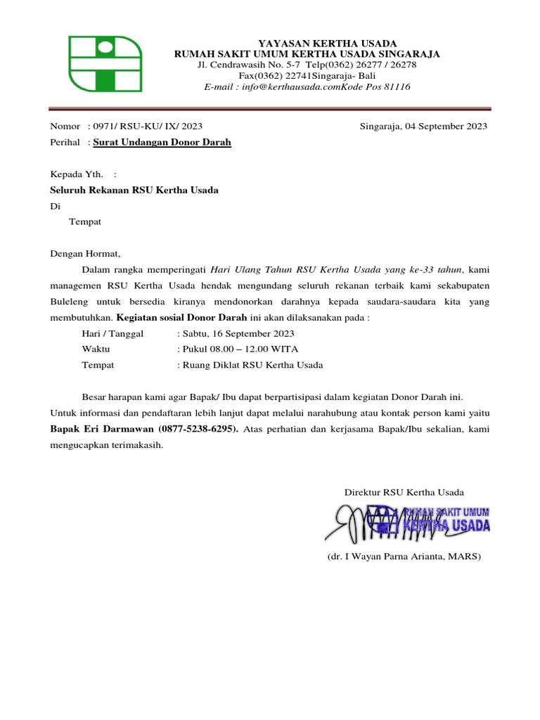 Surat Undangan Donor Darah | PDF