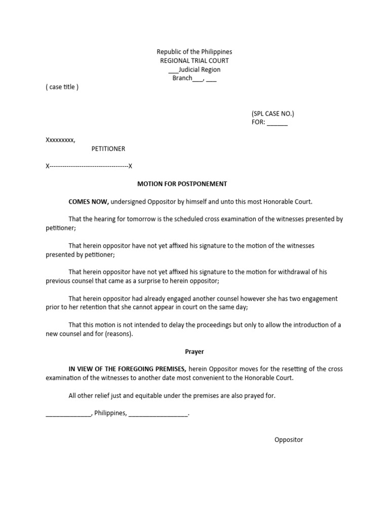 Motion to Postpone Cross Examination | PDF
