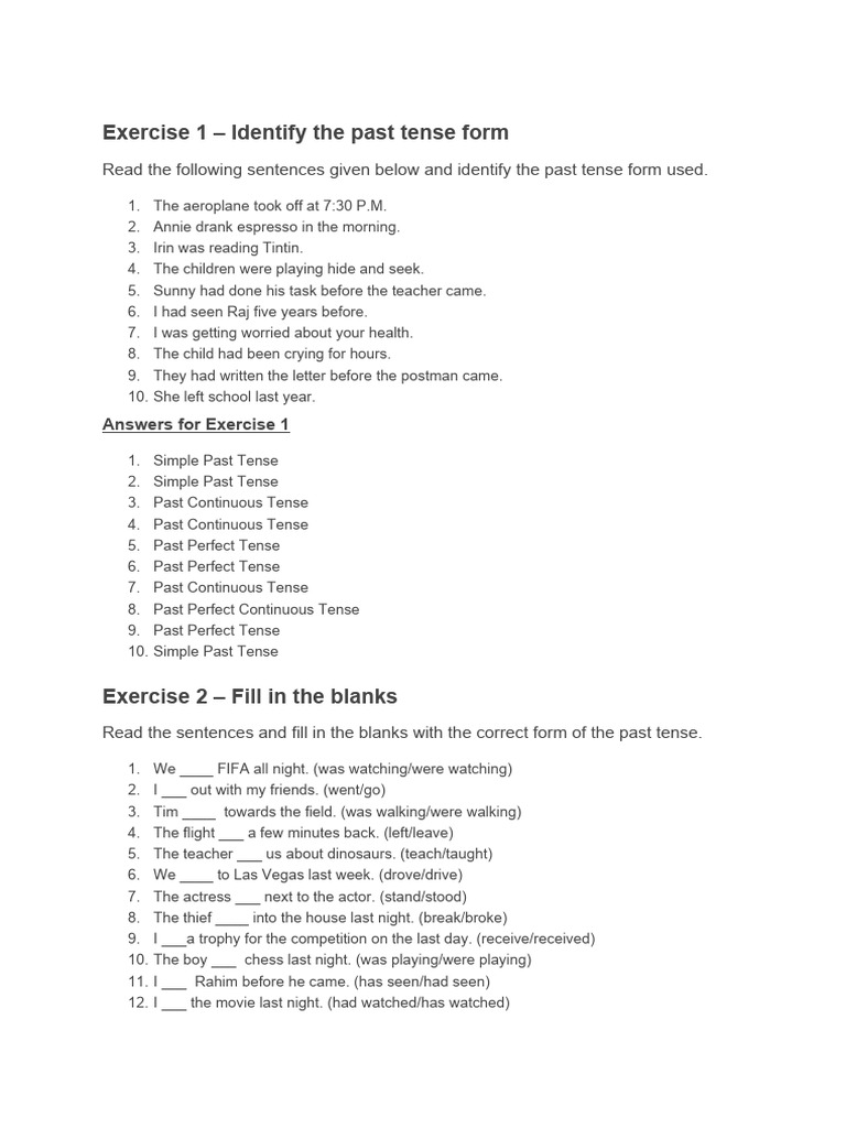 Past Tense Exercises for Class 7 | PDF | Language Mechanics | Grammar