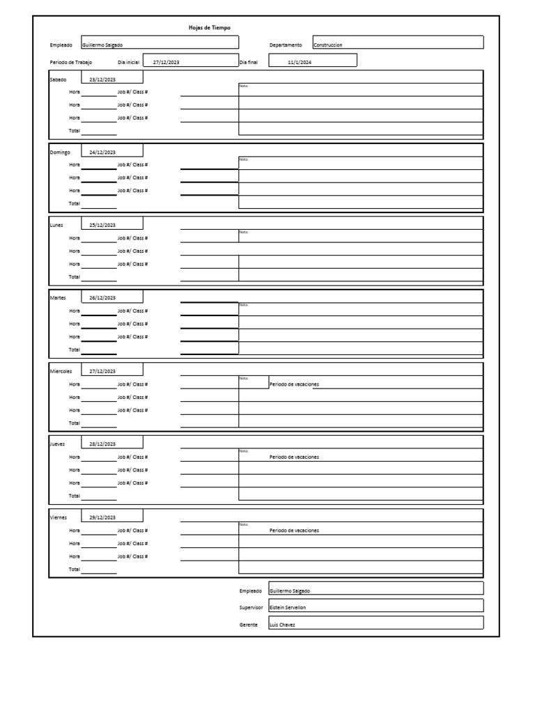 Planilla Guillermo Salgado Del 27 de Diciembre Del 2023 Al 11 de Enero