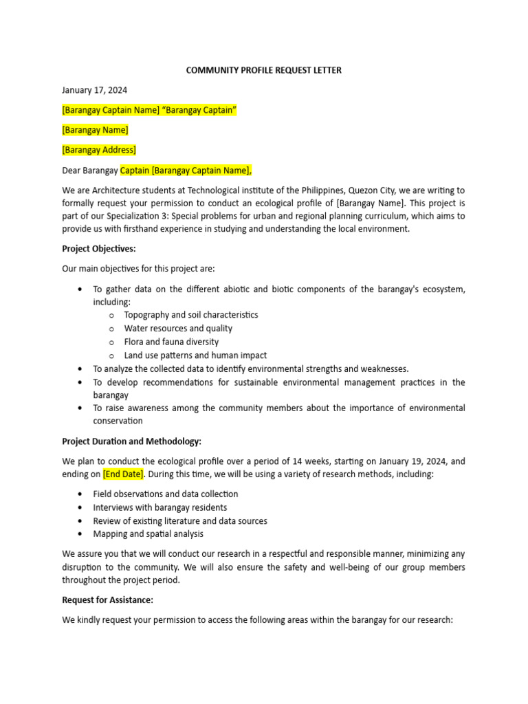 Community Profile Request Letter | Download Free PDF | Ecosystem | Ecology