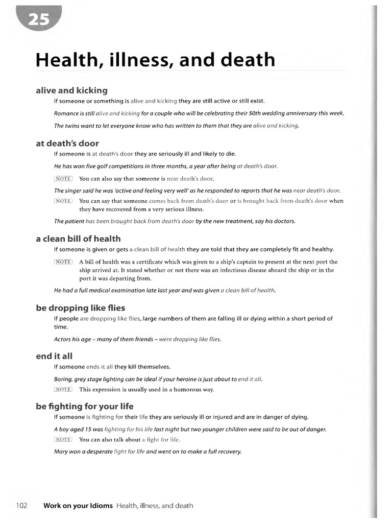 Work on your idioms health illness and death pdf summer sports