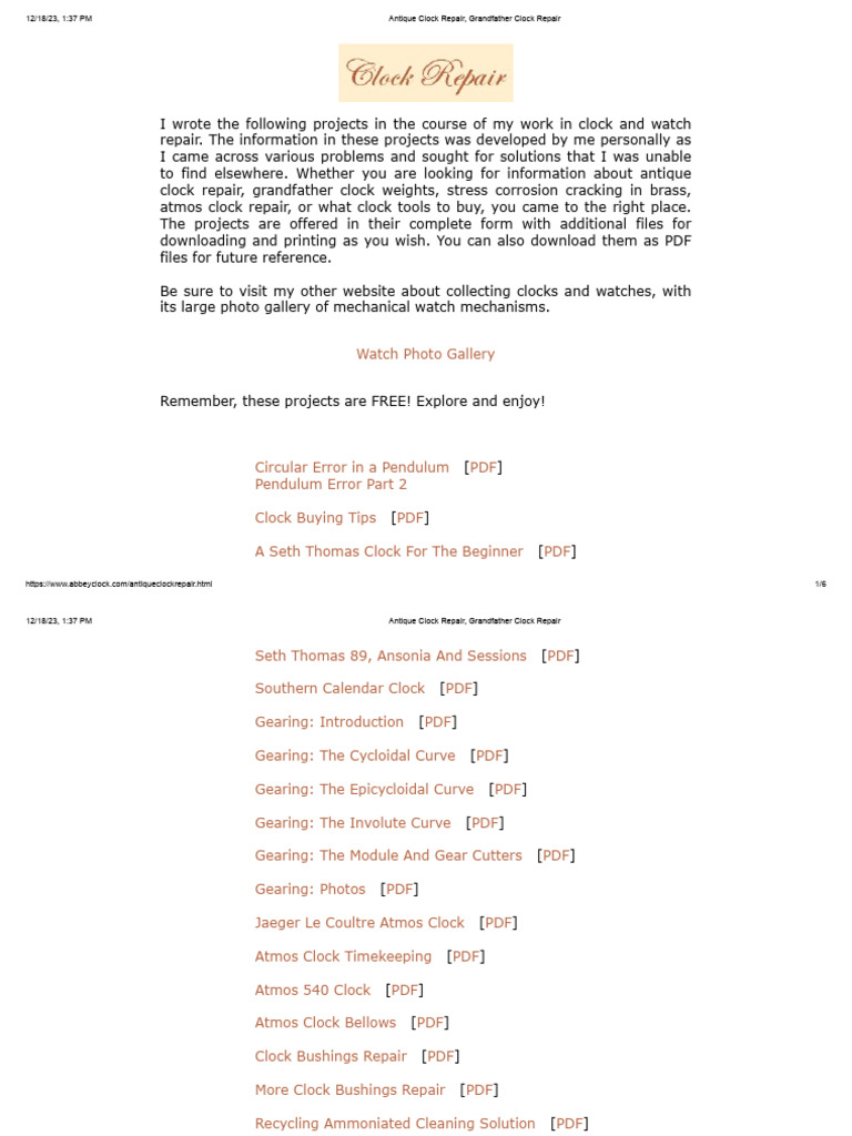 Antique Clock Repair, Grandfather Clock Repair PDF Clock Pendulum