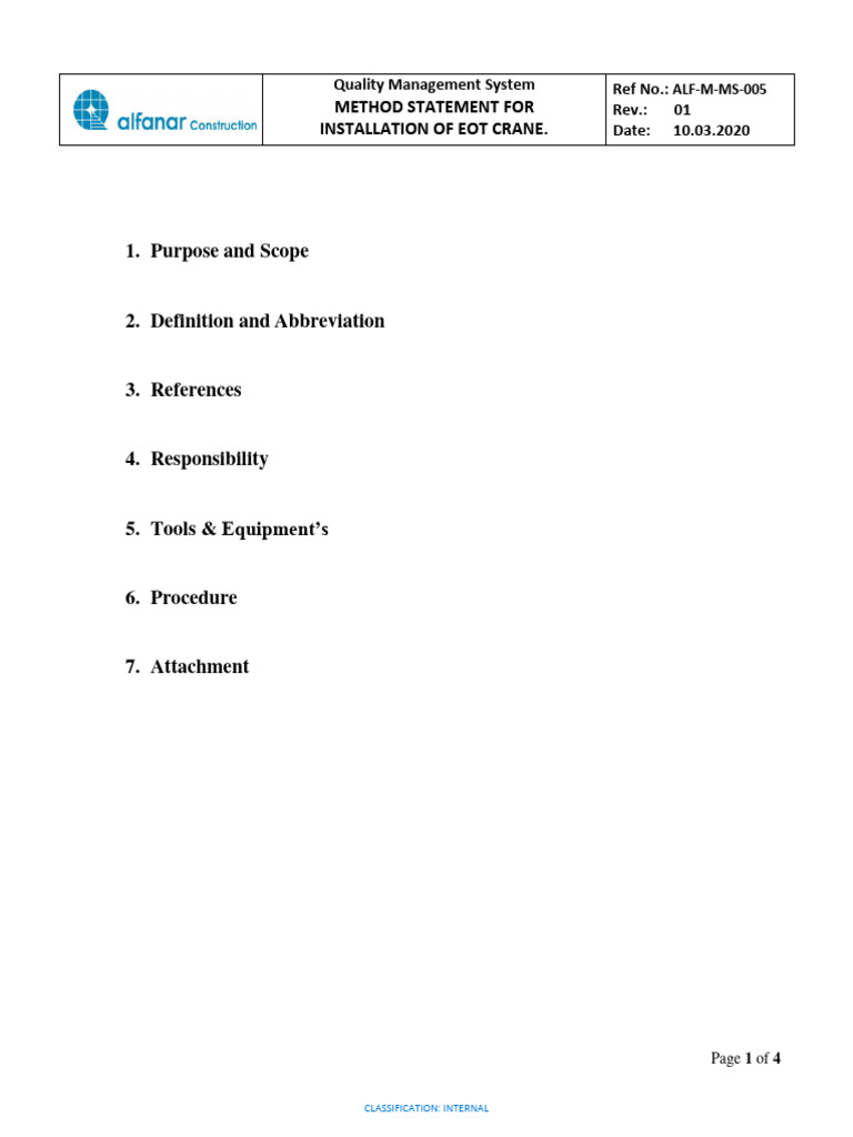 3-3-5. MOS For Installation of EOT Crane | PDF | Crane (Machine ...
