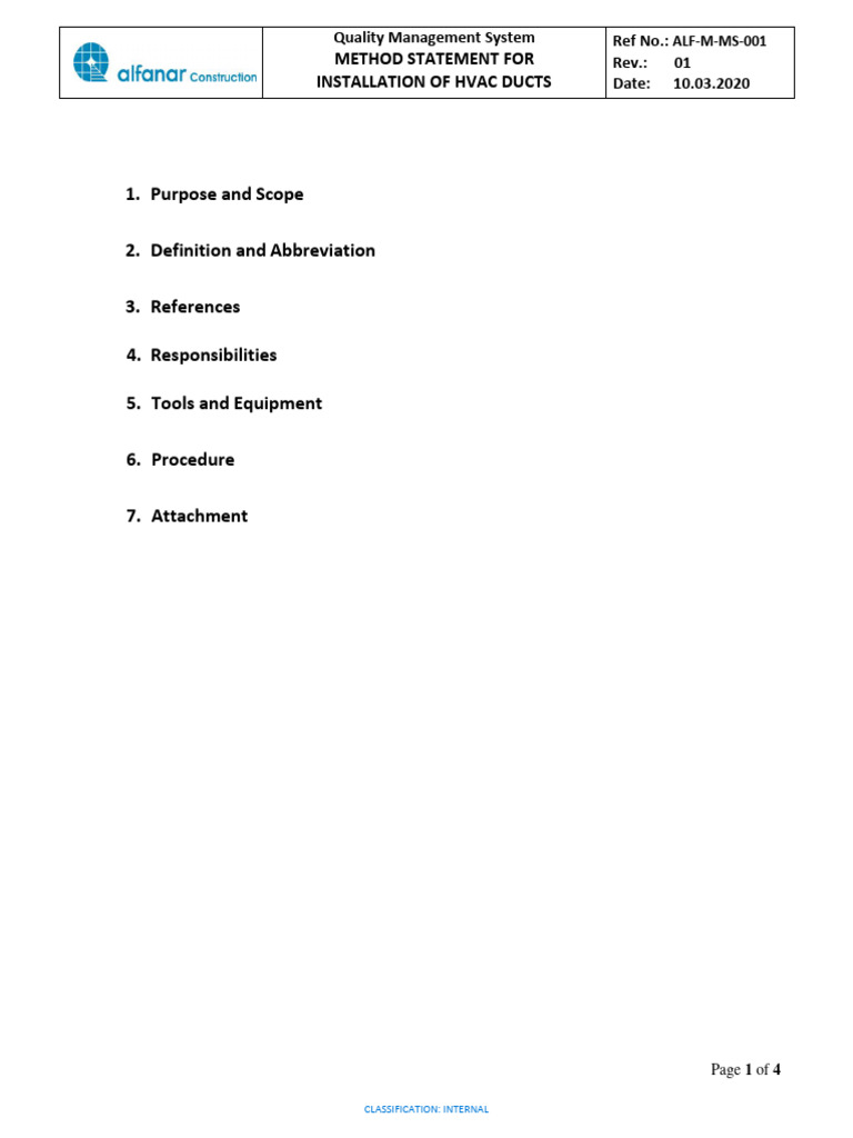 HVAC Duct Installation Method Statement | PDF | Duct (Flow) | Home ...