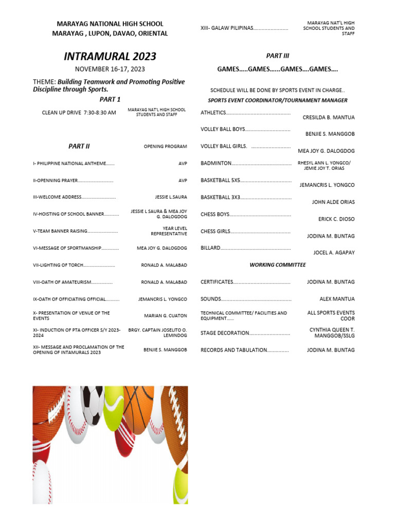 Intramurals Program 2023 | PDF | Sports