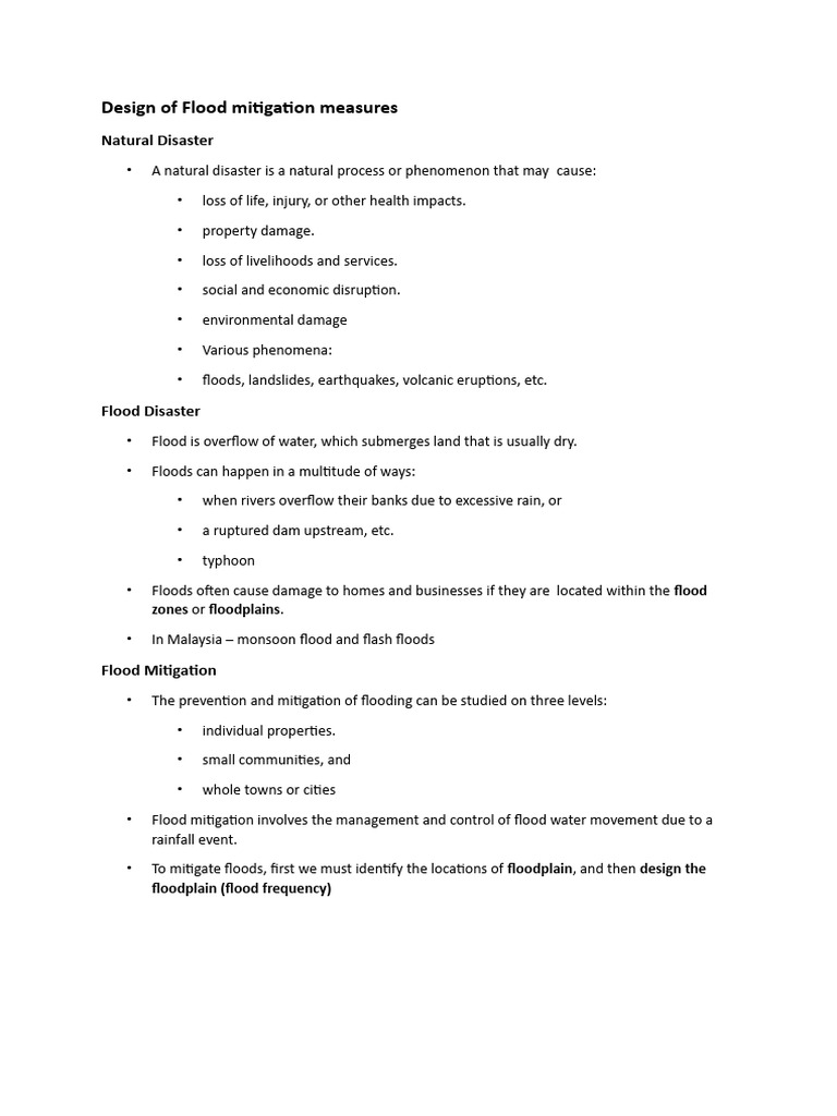 Design Of Flood Mitigation Measures And Sustainability And Resilience