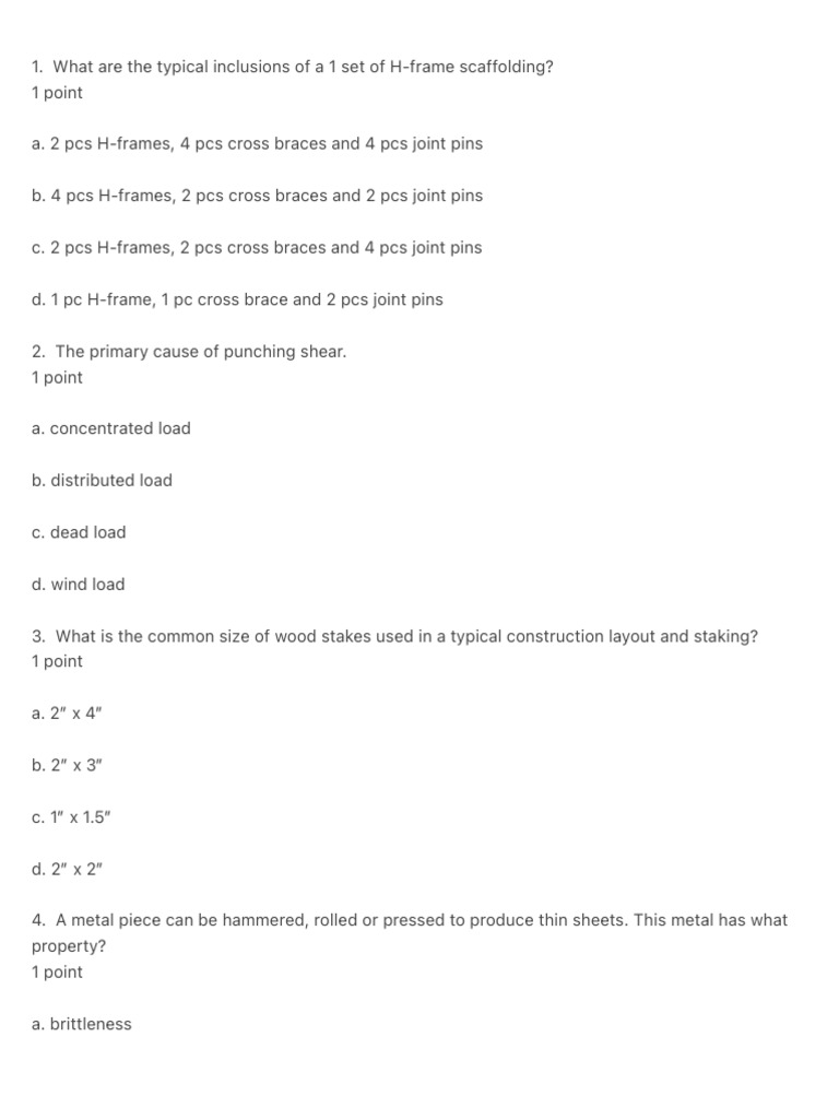 What are the typical inclusions of a 1 set of h frame scaffolding pdf