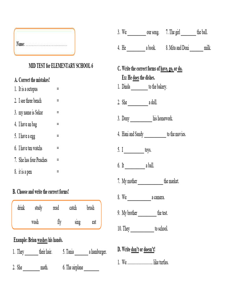 Elementary School Mid Test 6 | PDF | Wellness