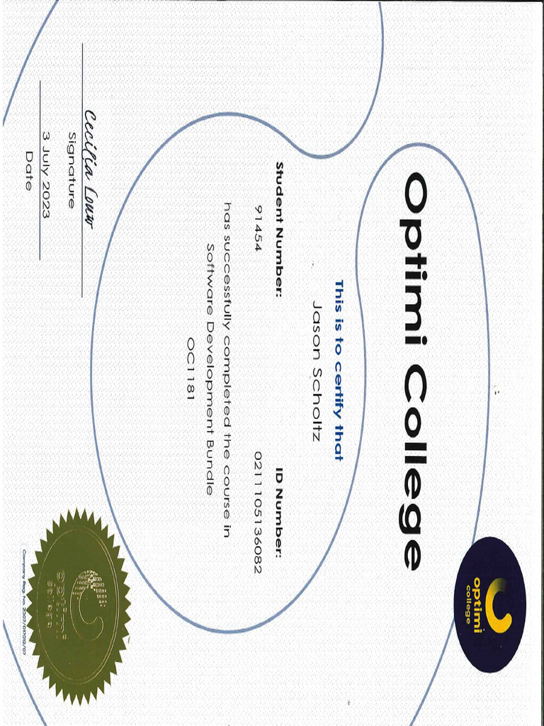 Optimi College Course Completion Document | PDF