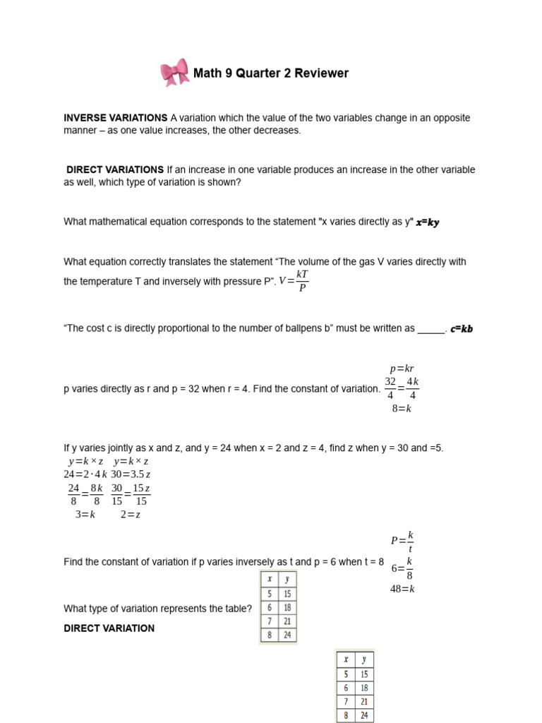Math 9 Quarter 2 Reviewer Guide | PDF | Electrical Resistance And ...