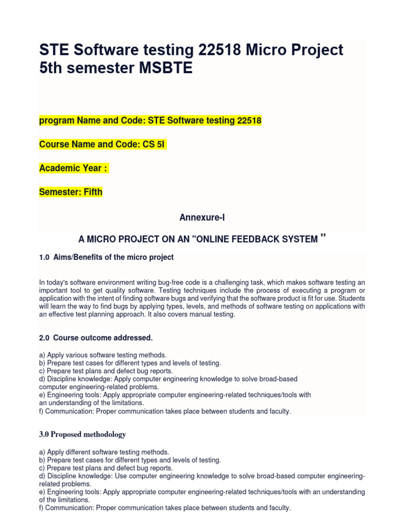 Ste software testing 22518 micro project 5th semester msbte pdf