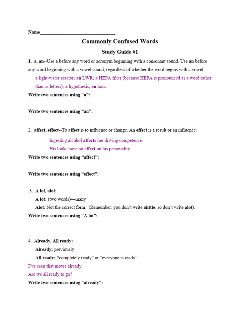Commonly Confused Words Guide | PDF | Linguistics