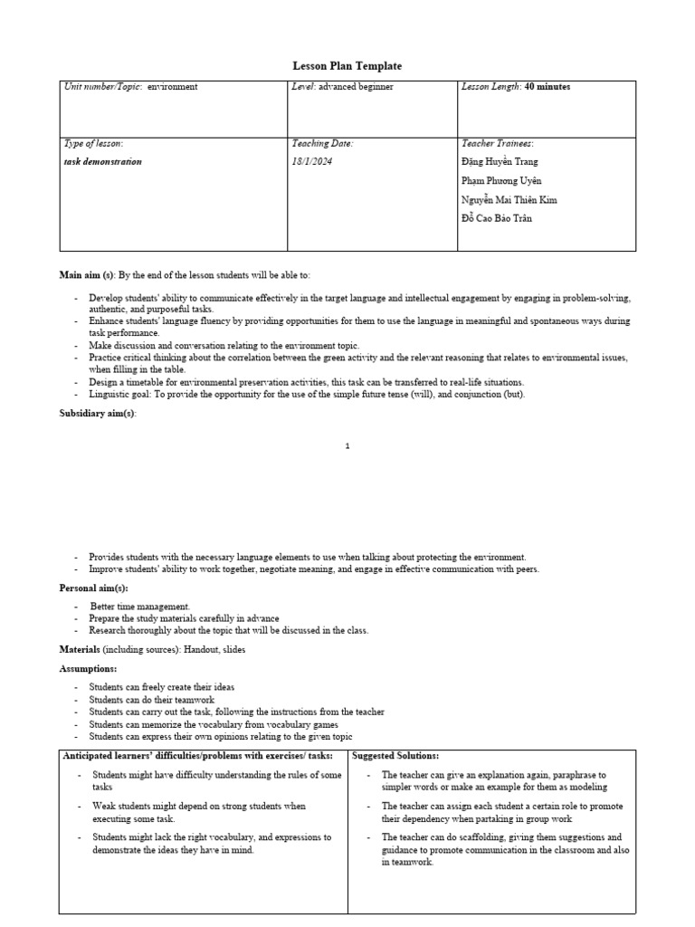 Advanced Beginner Environment Lesson Plan | PDF | Waste | Recycling
