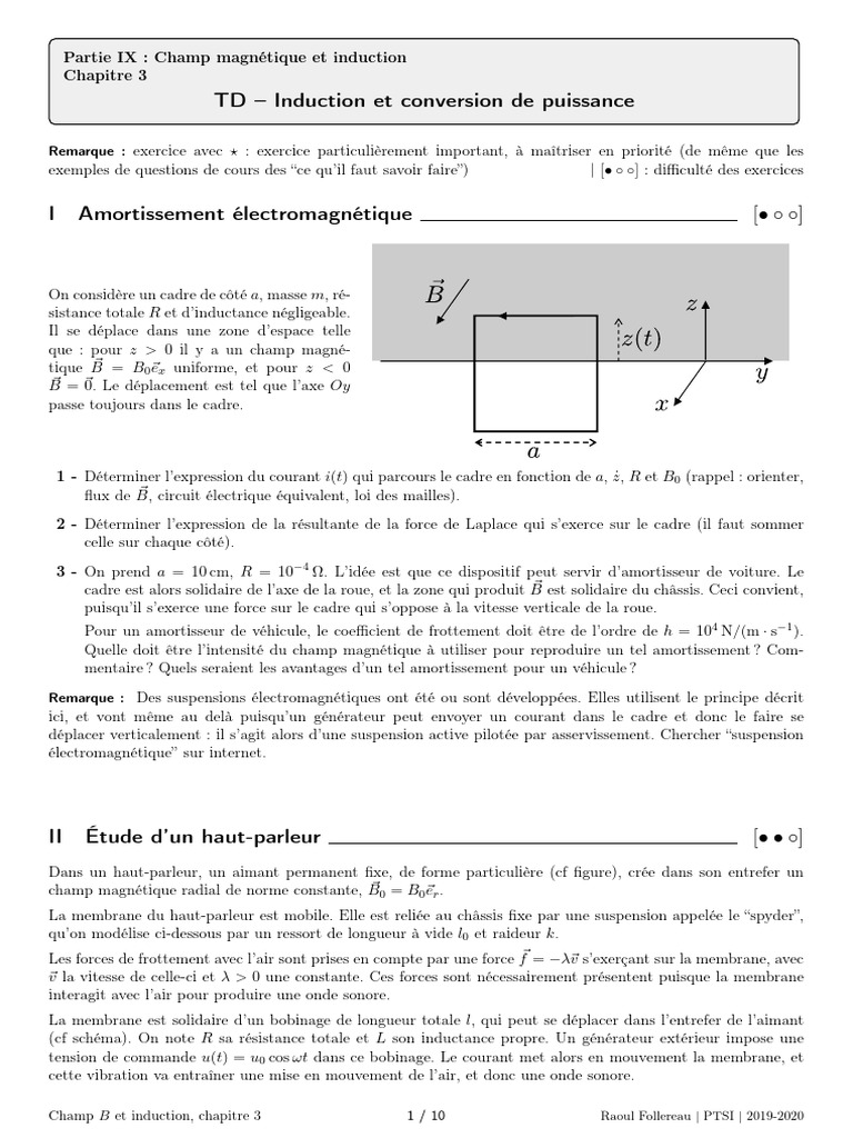 Chap3 TD Induction Mobile | PDF | Champ magnétique | Générateur électrique