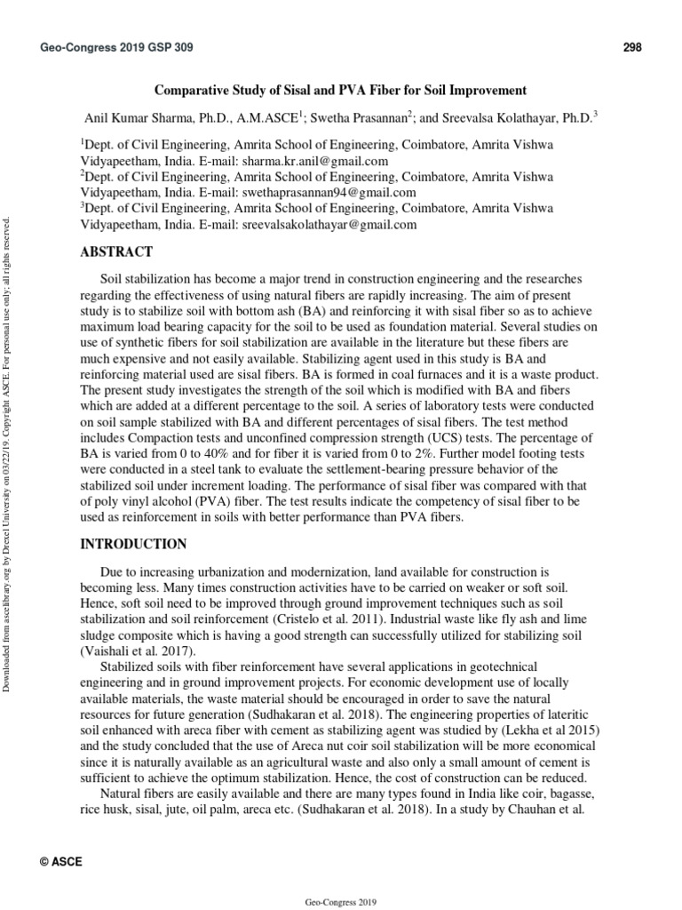 Comparative Study of Sisal and PVA Fiber For Soil Improvement | PDF ...