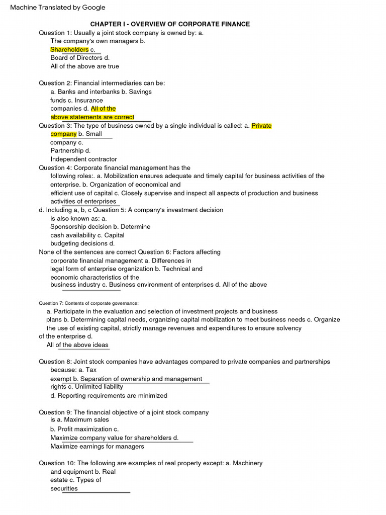 Overview of Corporate Finance Concepts | PDF | Present Value | Net ...
