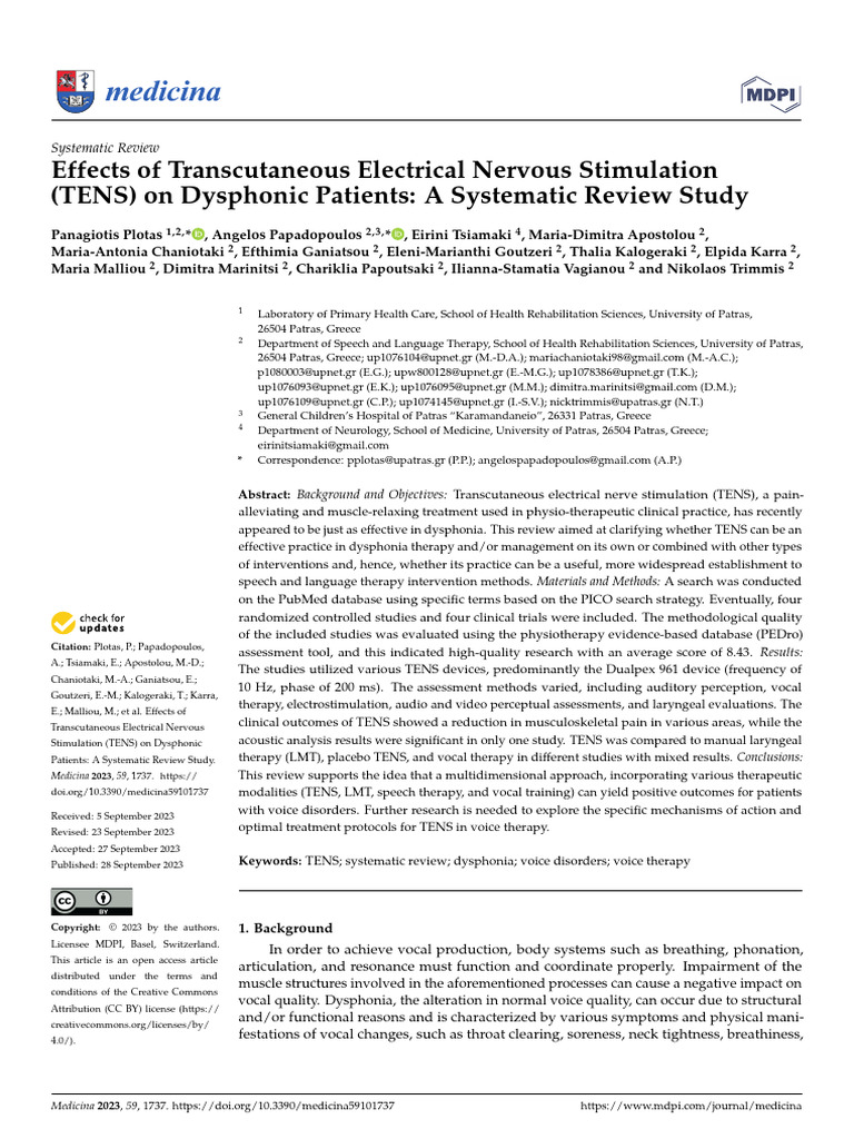 Effects of Transcutaneous Electrical Nervous Stimulation (TENS) On ...