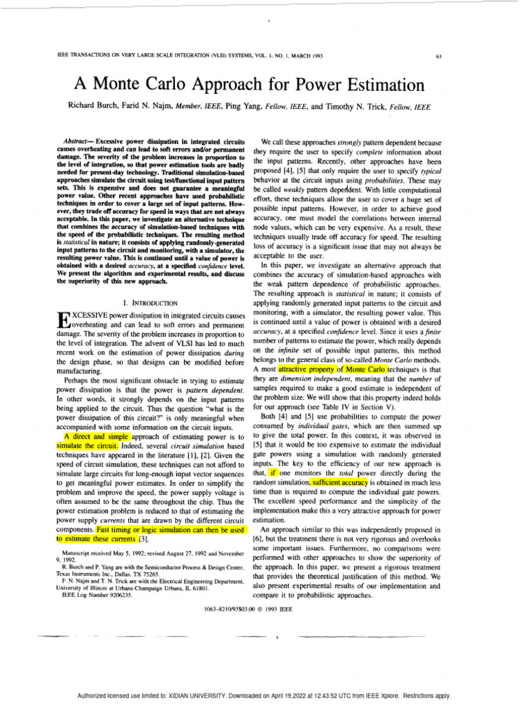 A Monte Carlo Approach For Power Estimation | PDF | Monte Carlo Method ...